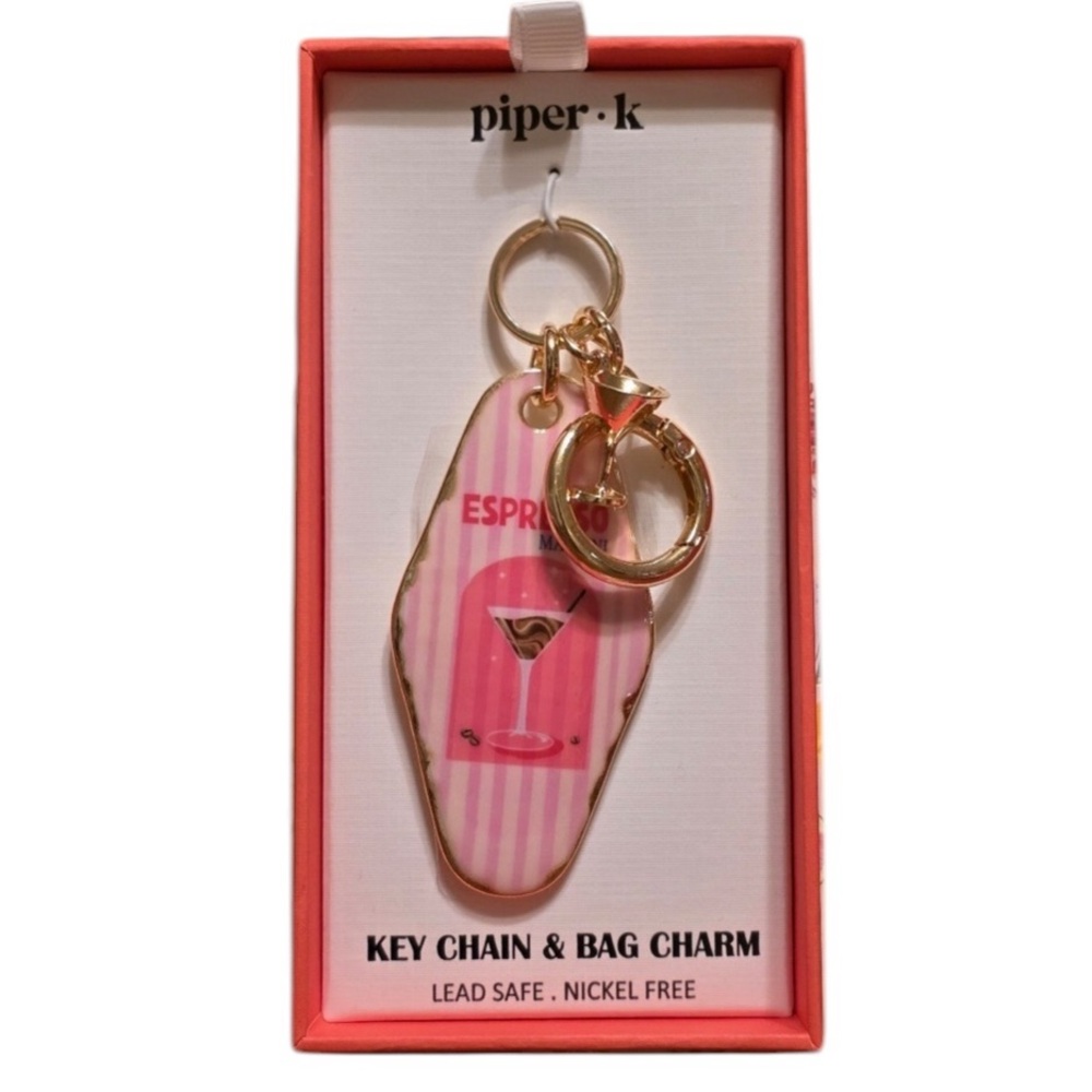 PIPER K Retro Style Motel Hotel Key Espresso Martini Keychain Bag Charm NEW NWT
